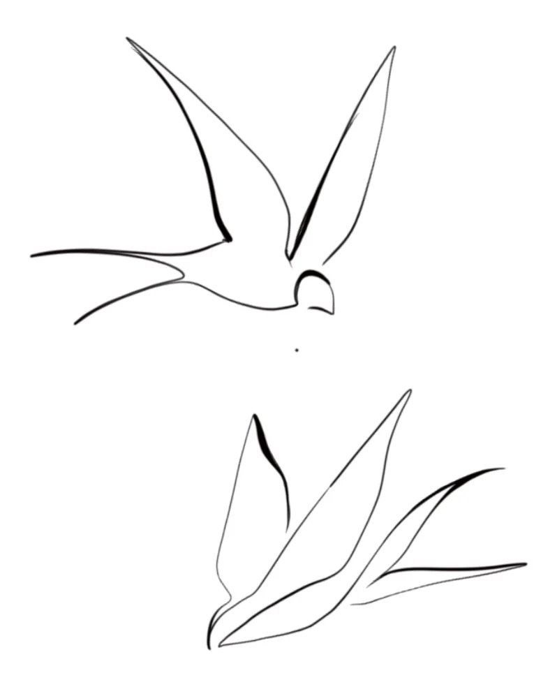 Fine-line swallow in flight flash design Everyday 01 by GAR Tattoo, Mexico City